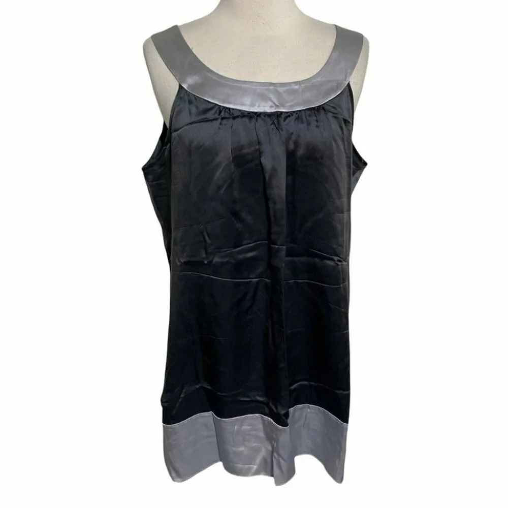 Kenneth Cole Reaction Silk Top 10 Black Silver Colorblock Sleeveless Blouse
